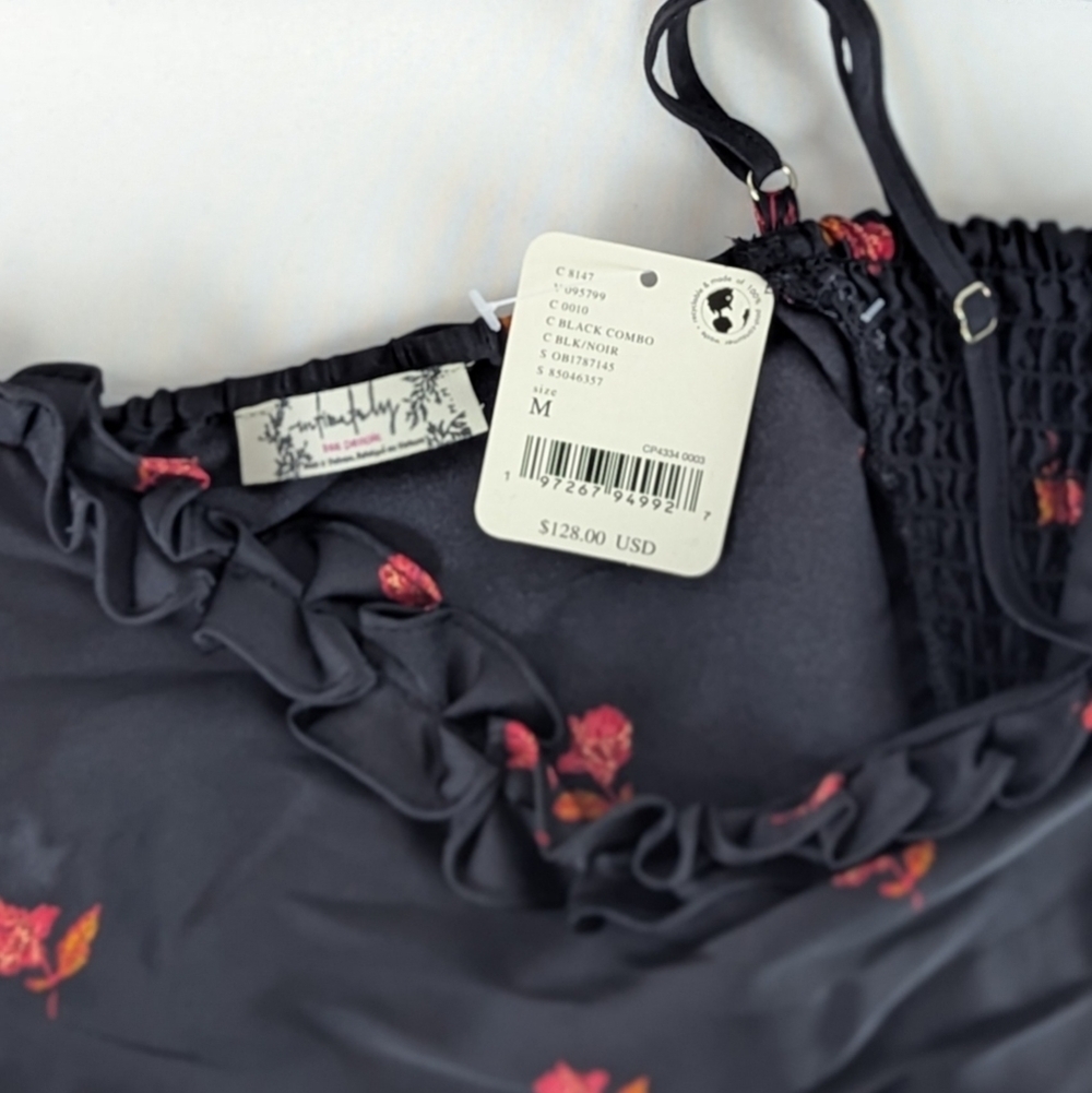 Free People On My Own Maxi Dress Sleeveless Floral Print Satin Black Combo M NWT - Picture 12 of 14